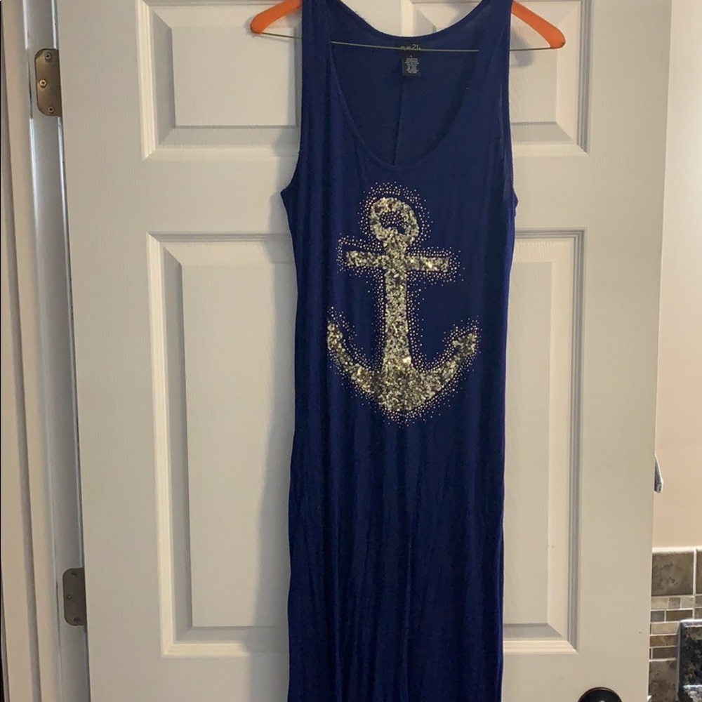 NWOT blue anchor maxi dress